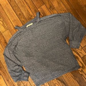 We the Free denim blue super soft cold shoulder long sleeve cuffed sleeve blouse